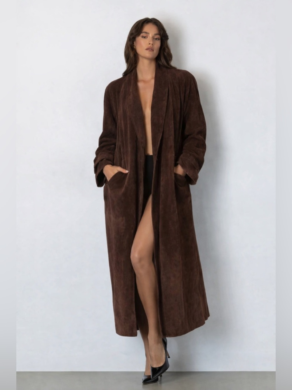 Vintage Maxima Neiman Marcus Brown Suede Leather Oversized Coat M Made in USA
